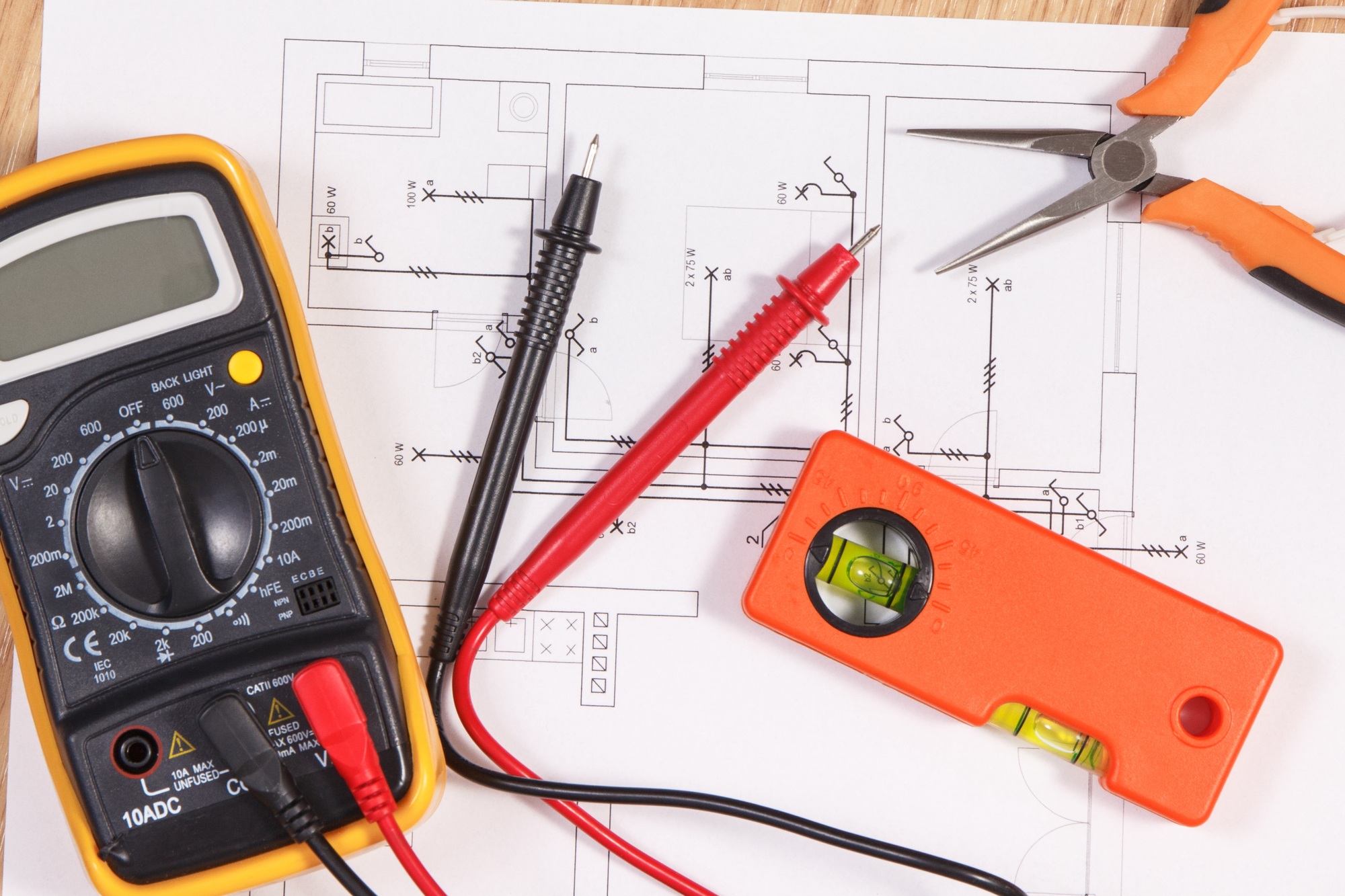 Electrical maintenance diagrams, multimeter for measurement in electrical installation